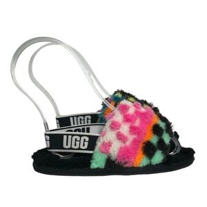 UGG FLUFF YEAH Checks Multicolor  Slip On Slide Slipper Toddler Girl Size 9